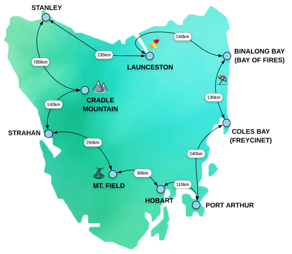 Lap Of Tasmania Road Trip Map